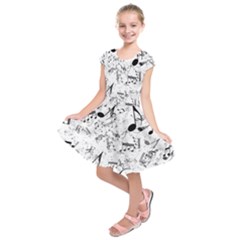 Black And White Music Notes Kids  Short Sleeve Dress