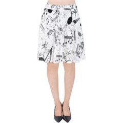 Black And White Music Notes Velvet High Waist Skirt