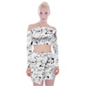 Black and White Music Notes Off Shoulder Top with Mini Skirt Set View1