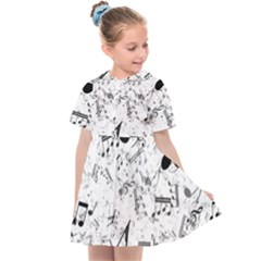 Black And White Music Notes Kids  Sailor Dress by SpinnyChairDesigns