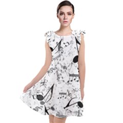 Black And White Music Notes Tie Up Tunic Dress