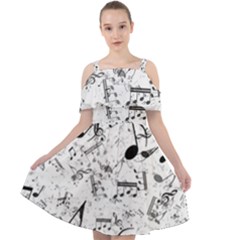 Black And White Music Notes Cut Out Shoulders Chiffon Dress by SpinnyChairDesigns