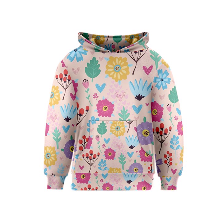 Tekstura-fon-tsvety-berries-flowers-pattern-seamless Kids  Pullover Hoodie