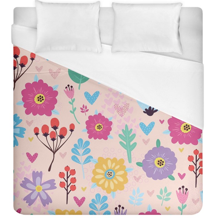 Tekstura-fon-tsvety-berries-flowers-pattern-seamless Duvet Cover (King Size)