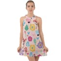 Tekstura-fon-tsvety-berries-flowers-pattern-seamless Halter Tie Back Chiffon Dress View1