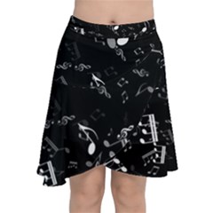 Black And White Music Notes Chiffon Wrap Front Skirt by SpinnyChairDesigns