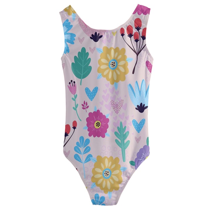 Tekstura-fon-tsvety-berries-flowers-pattern-seamless Kids  Cut-Out Back One Piece Swimsuit