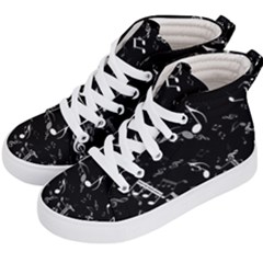 Black And White Music Notes Kids  Hi-top Skate Sneakers by SpinnyChairDesigns