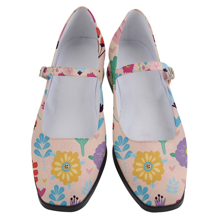 Tekstura-fon-tsvety-berries-flowers-pattern-seamless Women s Mary Jane Shoes