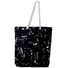 Black And White Music Notes Full Print Rope Handle Tote (large)