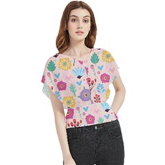 Tekstura-fon-tsvety-berries-flowers-pattern-seamless Butterfly Chiffon Blouse