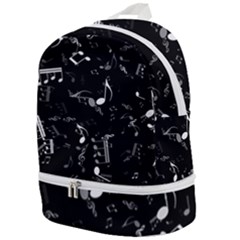 Black And White Music Notes Zip Bottom Backpack by SpinnyChairDesigns