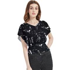 Black And White Music Notes Butterfly Chiffon Blouse