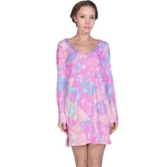 Pink Blue Peach Color Mosaic Long Sleeve Nightdress by SpinnyChairDesigns