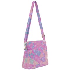 Pink Blue Peach Color Mosaic Zipper Messenger Bag by SpinnyChairDesigns