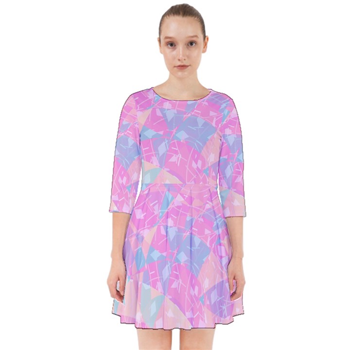 Pink Blue Peach Color Mosaic Smock Dress