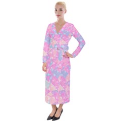 Pink Blue Peach Color Mosaic Velvet Maxi Wrap Dress by SpinnyChairDesigns