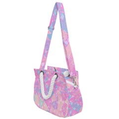 Pink Blue Peach Color Mosaic Rope Handles Shoulder Strap Bag by SpinnyChairDesigns