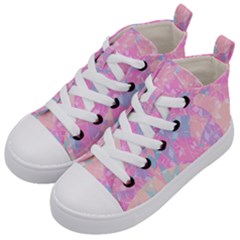 Pink Blue Peach Color Mosaic Kids  Mid-top Canvas Sneakers by SpinnyChairDesigns