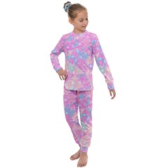 Pink Blue Peach Color Mosaic Kids  Long Sleeve Set  by SpinnyChairDesigns