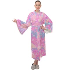 Pink Blue Peach Color Mosaic Maxi Velour Kimono by SpinnyChairDesigns