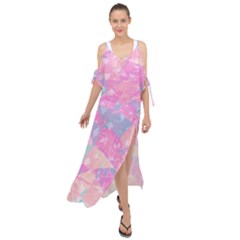 Pink Blue Peach Color Mosaic Maxi Chiffon Cover Up Dress by SpinnyChairDesigns