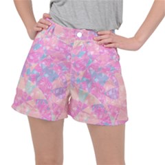 Pink Blue Peach Color Mosaic Ripstop Shorts by SpinnyChairDesigns