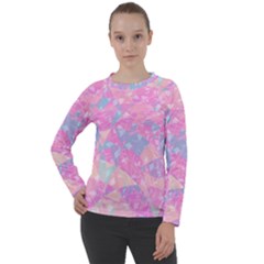 Pink Blue Peach Color Mosaic Women s Long Sleeve Raglan Tee