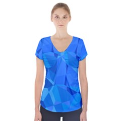 Electric Blue Geometric Pattern Short Sleeve Front Detail Top by SpinnyChairDesigns