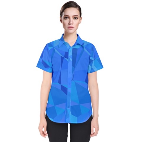 Electric Blue Geometric Pattern Women s Short Sleeve Shirt by SpinnyChairDesigns