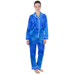 Electric Blue Geometric Pattern Satin Long Sleeve Pyjamas Set by SpinnyChairDesigns