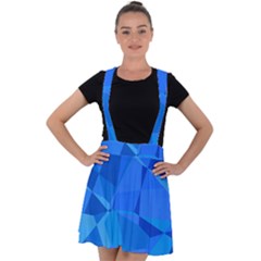 Electric Blue Geometric Pattern Velvet Suspender Skater Skirt by SpinnyChairDesigns