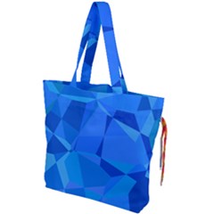 Electric Blue Geometric Pattern Drawstring Tote Bag by SpinnyChairDesigns