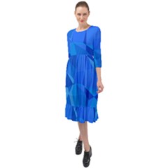 Electric Blue Geometric Pattern Ruffle End Midi Chiffon Dress by SpinnyChairDesigns