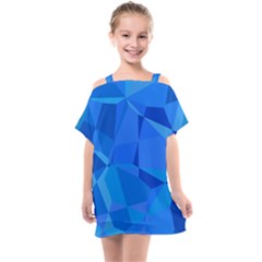 Electric Blue Geometric Pattern Kids  One Piece Chiffon Dress by SpinnyChairDesigns