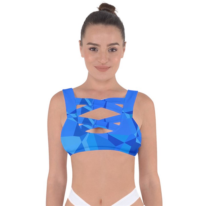 Electric Blue Geometric Pattern Bandaged Up Bikini Top