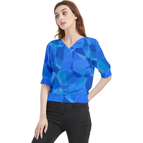 Electric Blue Geometric Pattern Quarter Sleeve Blouse by SpinnyChairDesigns