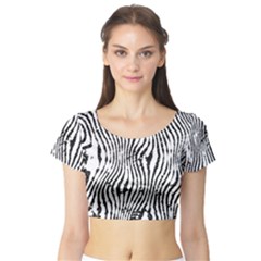 Zebra Print Stripes Short Sleeve Crop Top by SpinnyChairDesigns