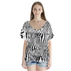 Zebra Print Stripes V-neck Flutter Sleeve Top by SpinnyChairDesigns