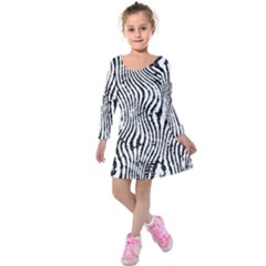 Zebra Print Stripes Kids  Long Sleeve Velvet Dress by SpinnyChairDesigns