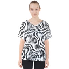 Zebra Print Stripes V-neck Dolman Drape Top by SpinnyChairDesigns