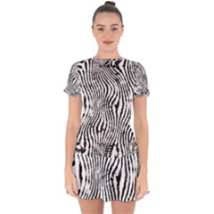 Zebra Print Stripes Drop Hem Mini Chiffon Dress by SpinnyChairDesigns