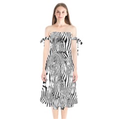 Zebra Print Stripes Shoulder Tie Bardot Midi Dress by SpinnyChairDesigns