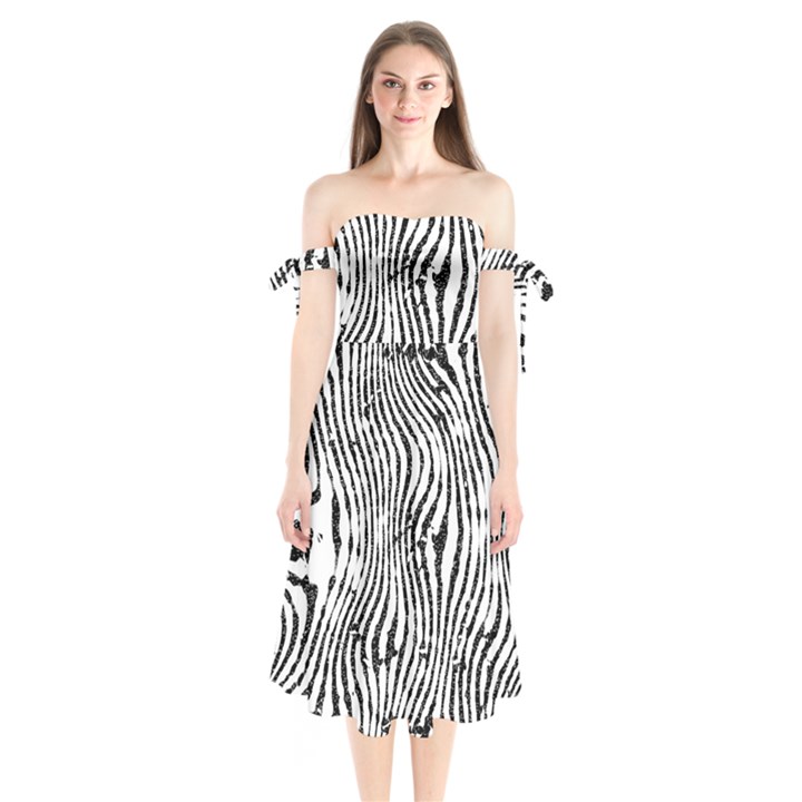 Zebra Print Stripes Shoulder Tie Bardot Midi Dress