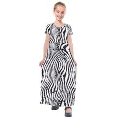 Zebra Print Stripes Kids  Short Sleeve Maxi Dress by SpinnyChairDesigns