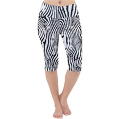 Zebra Print Stripes Lightweight Velour Cropped Yoga Leggings by SpinnyChairDesigns