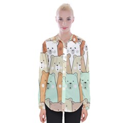 Colorful-baby-bear-cartoon-seamless-pattern Womens Long Sleeve Shirt