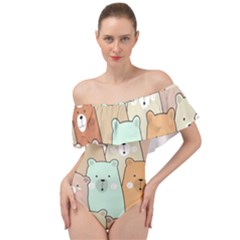 Colorful-baby-bear-cartoon-seamless-pattern Off Shoulder Velour Bodysuit  by Sobalvarro