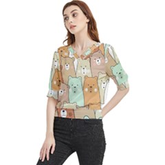 Colorful-baby-bear-cartoon-seamless-pattern Quarter Sleeve Blouse