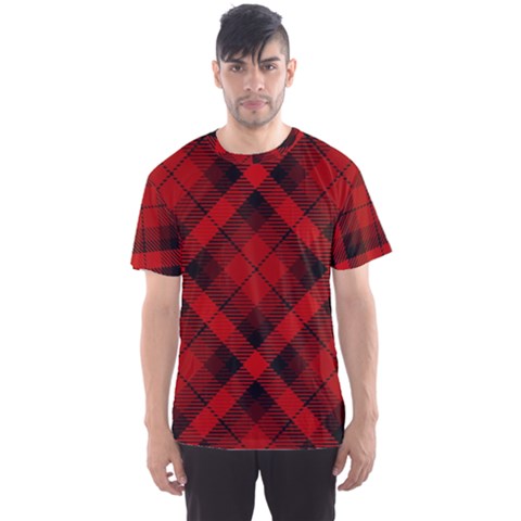 Red And Black Plaid Stripes Men s Sport Mesh Tee by SpinnyChairDesigns